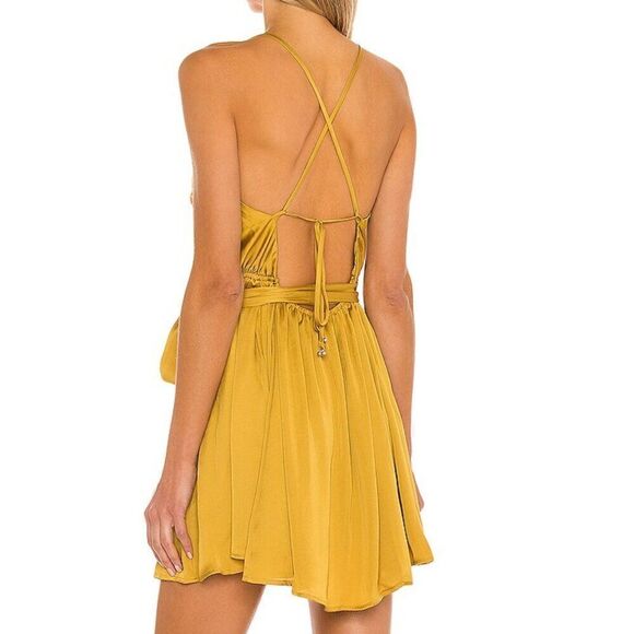 NWOT Free People x Revolve Good Company Cowl Neck Gold Slinky Satin Dress - Picture 6 of 13